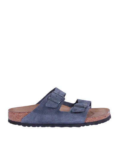 Birkenstock Charcoal Arizona Suede Leather Slide Sandal In Animal Print