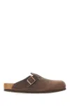 Birkenstock Leather Buckle Detail Slippers With Open Back In Habanna