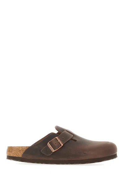Birkenstock Chocolate Leather Boston Slippers In Habanna