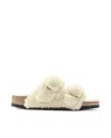 Birkenstock Arizona Big Buckle Teddy Rivet Logo In Eggshell