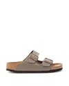 Birkenstock Arizona Narrow Fit Leather Suede Footbed Sandal In Stone