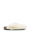Birkenstock Teddy Lambskin Slippers Big Buckle In Eggshell