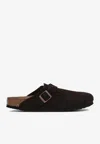 Birkenstock 'boston' Black Slip-on Mules With Buckle In Brown