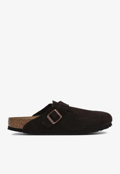 Birkenstock Ciabatta Boston Suede Mules In Brown
