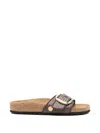 Birkenstock Madrid Raffia Big Buckle Carafe Sandal In Brown