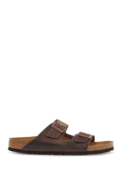 Birkenstock Classic Habana Leather Arizona Slippers With Cork And Rubber Sole In Brown