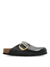 Birkenstock Black Slip-on Sandals With Gold-tone Buckle In Black