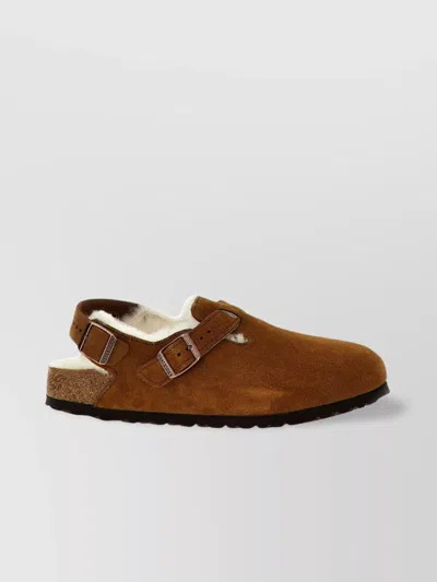 Birkenstock Tokio Shearling Suede Slippers In Animal Print