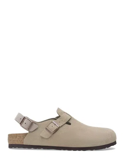 Birkenstock Closed-toe Sandals With Adjustable Strap And Cork Footbed In Gray