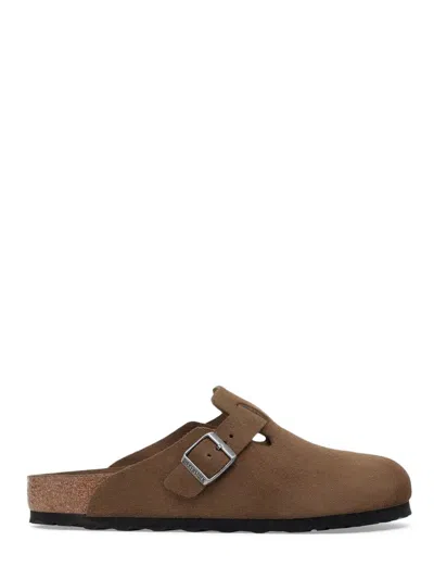 Birkenstock Closed-toe Slip-on Sandals With Adjustable Buckle In Brown