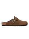 Birkenstock Closed-toe Suede-like Sandals With Adjustable Buckle Strap In Brown