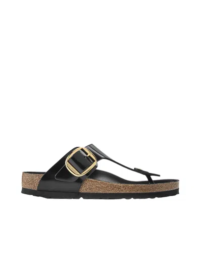 Birkenstock Gizeh Big Buckle High-shine Black Leather Toe Post Sandals