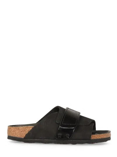 Birkenstock Contoured Black Leather Slip-on Sandals In Multi