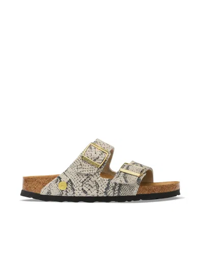 Birkenstock Contoured Cork Footbed Slide Sandals With Adjustable Buckles In Gray