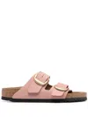 Birkenstock Contoured Pink Leather Sandals With Elegant Buckles In Pink