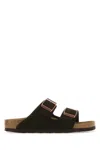 Birkenstock Arizona Slippers In Dark Suede In Brown
