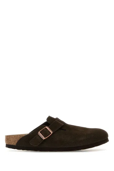 Birkenstock Dark Brown Suede Boston Slippers