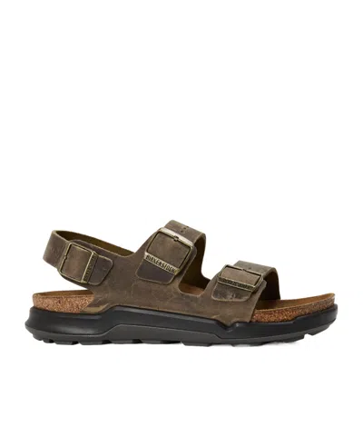 Birkenstock Distressed Leather Slide Sandals In Green