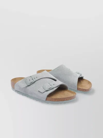 Birkenstock Double Buckle Suede Sandals With Open Round Toe In Gray