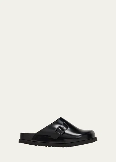 Birkenstock Dougal Leather Buckle Slide Mules In Black