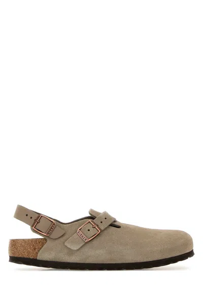 Birkenstock Dove Grey Suede Tokio Slippers In Brown