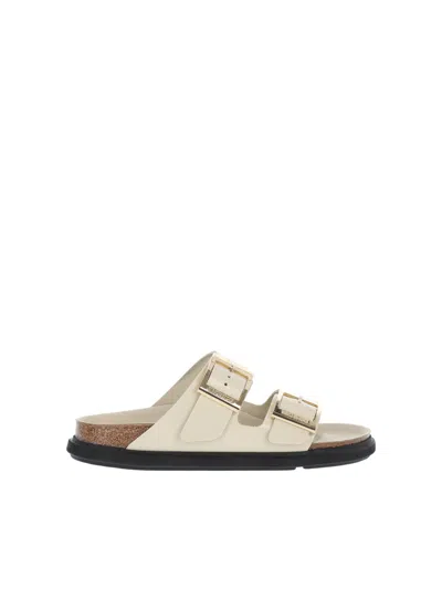 Birkenstock Ecru Arizona Natural Leather Slide Sandal In Multi