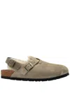 Birkenstock Tokio Shearling Buckled Suede Clogs In Neutrals