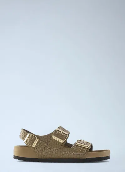 Birkenstock Embossed Leather Three Strap Sandals In Brown