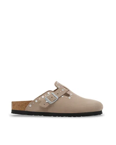 Birkenstock Boston Rivet Suede Mule In Brown
