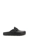 Birkenstock Boston Chunky Slipper In Black Natural Leather With Serrated Sole In Black