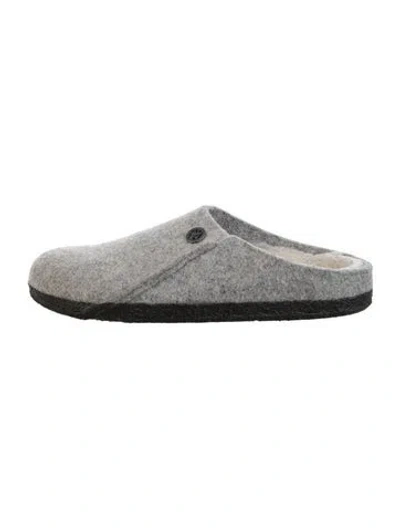 Pre-owned Birkenstock Felt Fur Trim Mules In Gray