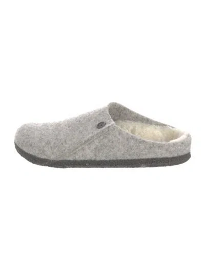 Pre-owned Birkenstock Felt Fur Trim Mules In Gray