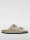 Birkenstock Arizona Suede Shearling Dual-buckle Slide Sandals In Beige