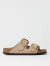 Birkenstock Nubuck Leather Sandals Sandcastle With Golden Buckles In Sand