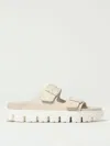 Birkenstock Round Toe Leather Sandals With Chunky Sole In White