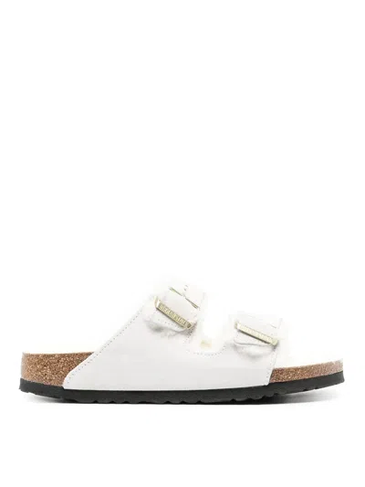 Birkenstock Arizona Shearling-lined Leather Sandals In Antique White