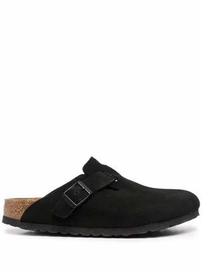 Birkenstock Boston Sfb Cork-footbed Suede Clogs In Black