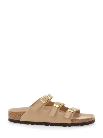 Birkenstock 'florida' Beige Sandals With Buckle With Logo Lettering