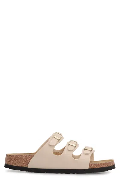 Birkenstock Florida Bs Leather Slides In Beige