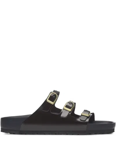 Birkenstock Black Sandals With Adjustable Straps And Gold-tone Buckles