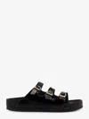 Birkenstock Arizona Sandalwood In Black Patent Leather With Three Buckles In Black