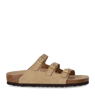 Birkenstock Triple Buckle Round Toe Flat Sandals In Brown