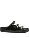 Birkenstock Arizona Sandalwood In Black Patent Leather With Three Buckles In Black