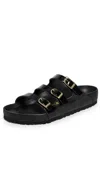 Birkenstock Arizona Sandalwood In Black Patent Leather With Three Buckles In Black
