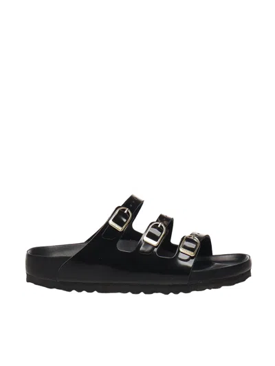 Birkenstock Black Sandals With Adjustable Straps And Gold-tone Buckles