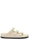 Birkenstock Triple Buckle Open Toe Flat Sole Sandals In Ecru