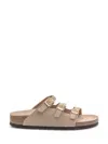 Birkenstock Beige Leather Florida Slippers In Pink