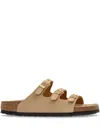 Birkenstock Beige Leather Florida Slippers In Sandcastle
