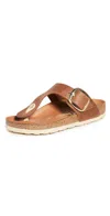 Birkenstock Gizeh Big Buckle Oiled Leather Sandals In Cognac