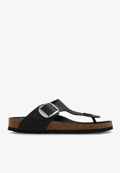 Birkenstock Gizeh Big Buckle Slides In Oiled Leather In Black